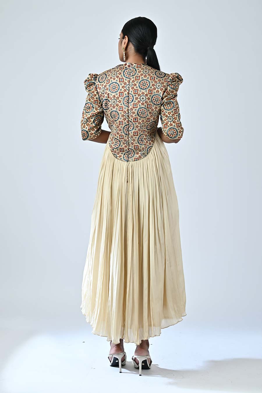 Beige Hedy Embellished Ajrakh Dress