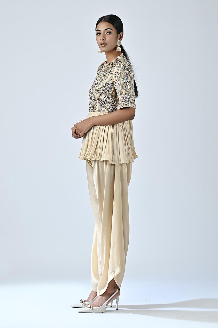 Beige Cuey Embellished Ajrakh Jumpsuit