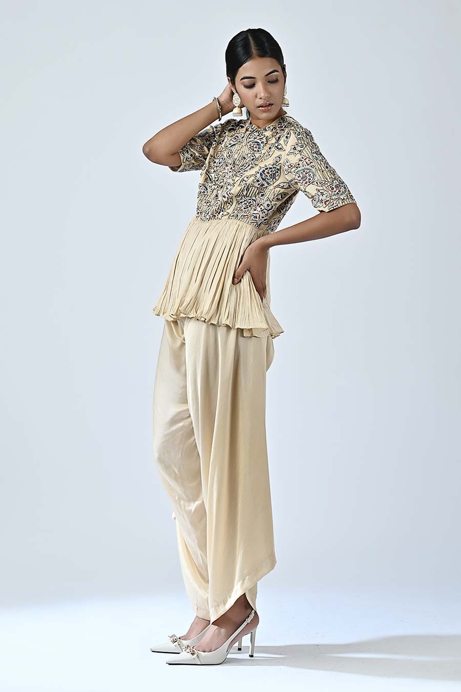 Beige Cuey Embellished Ajrakh Jumpsuit