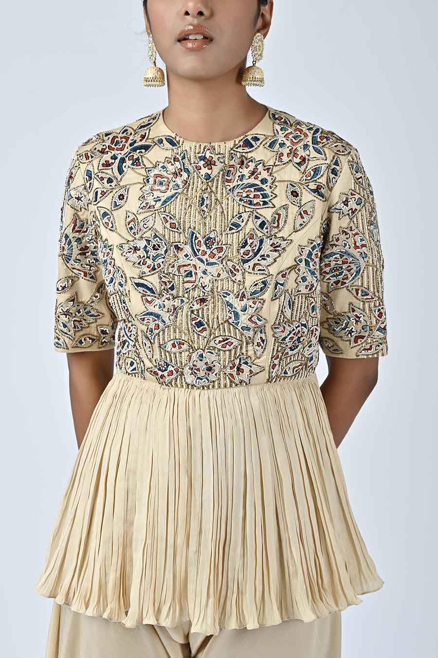 Beige Cuey Embellished Ajrakh Jumpsuit