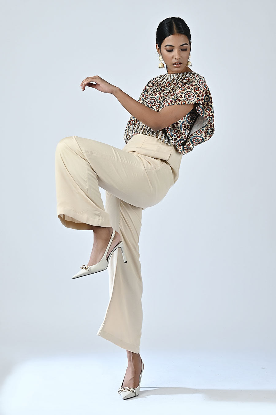 Beige Embellished Ajrakh Jumpsuit