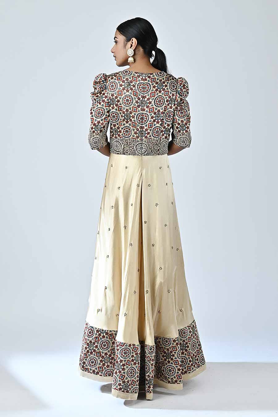 Beige Adhira Embellished Ajrakh Anarkali