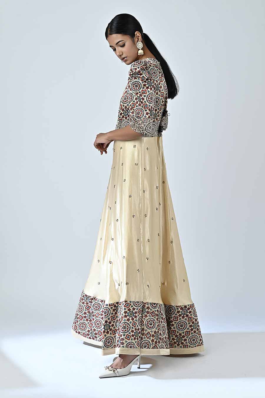 Beige Adhira Embellished Ajrakh Anarkali