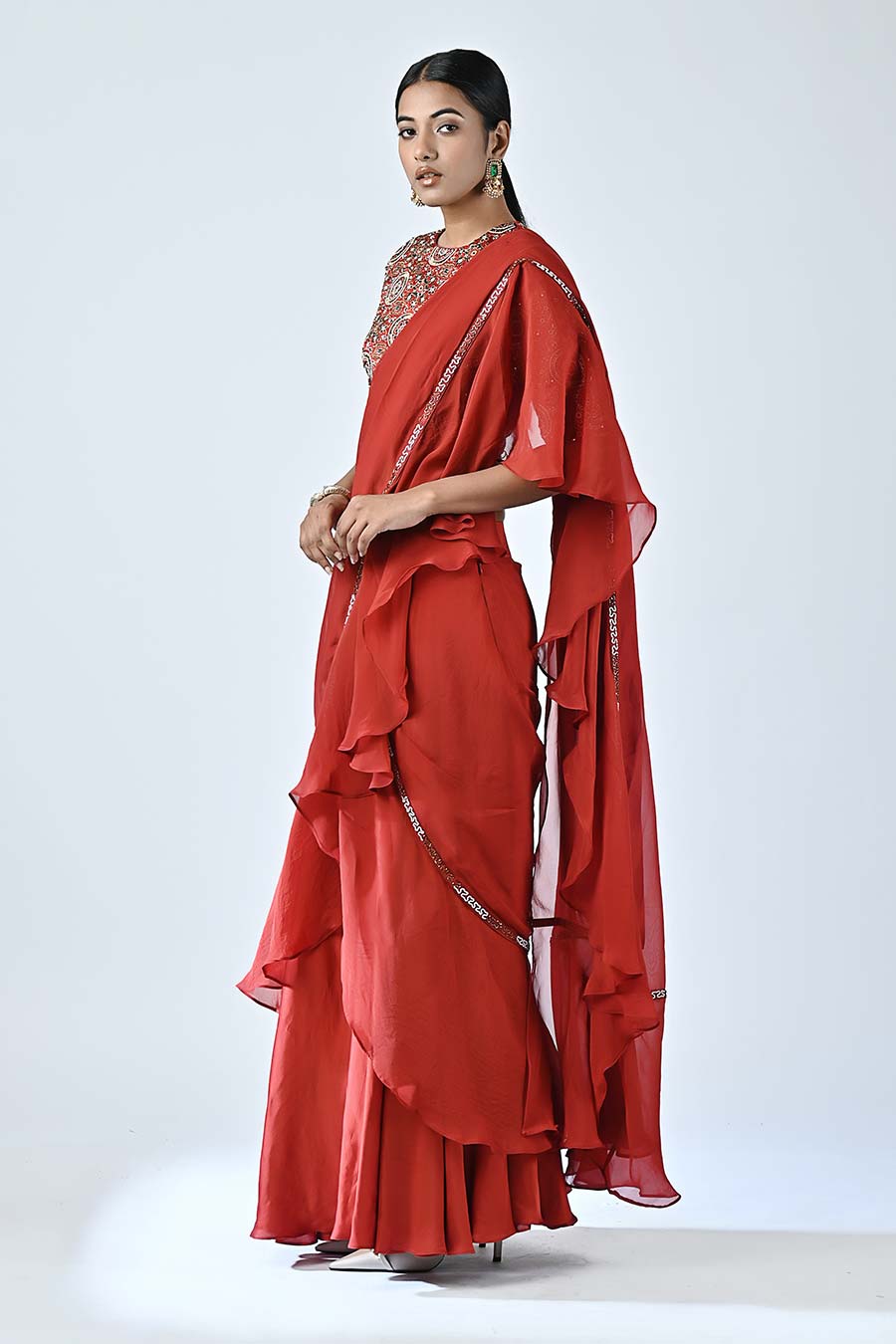 Red Sarge Ajrakh Drape Saree