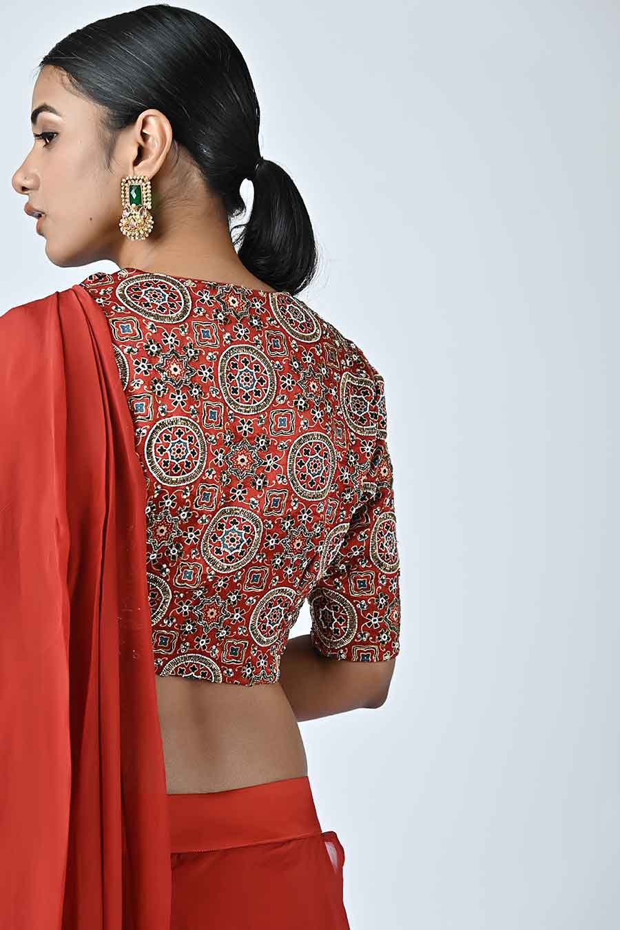 Red Sarge Ajrakh Drape Saree