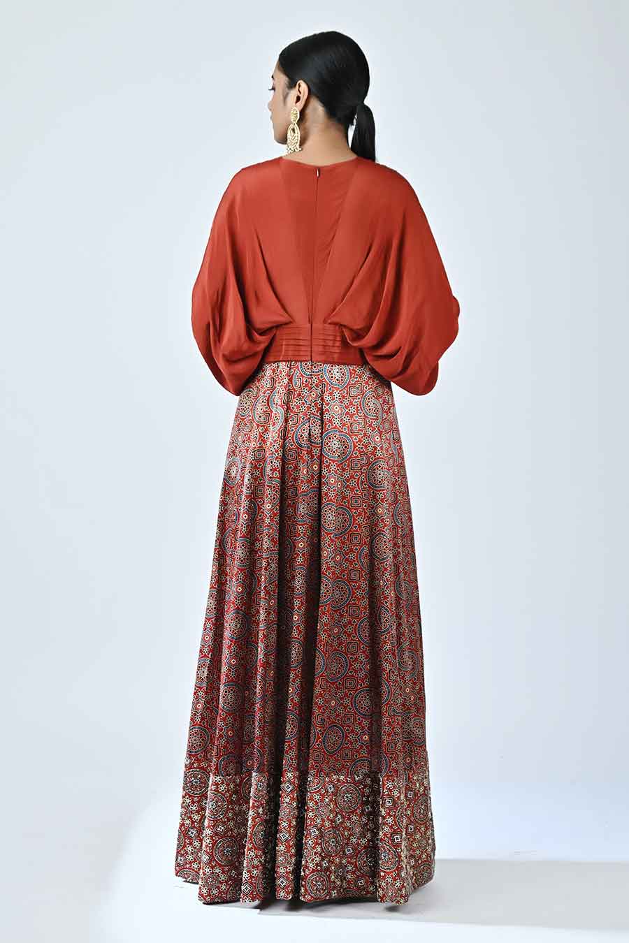 Red Shezaa Ajrakh Drape Gown