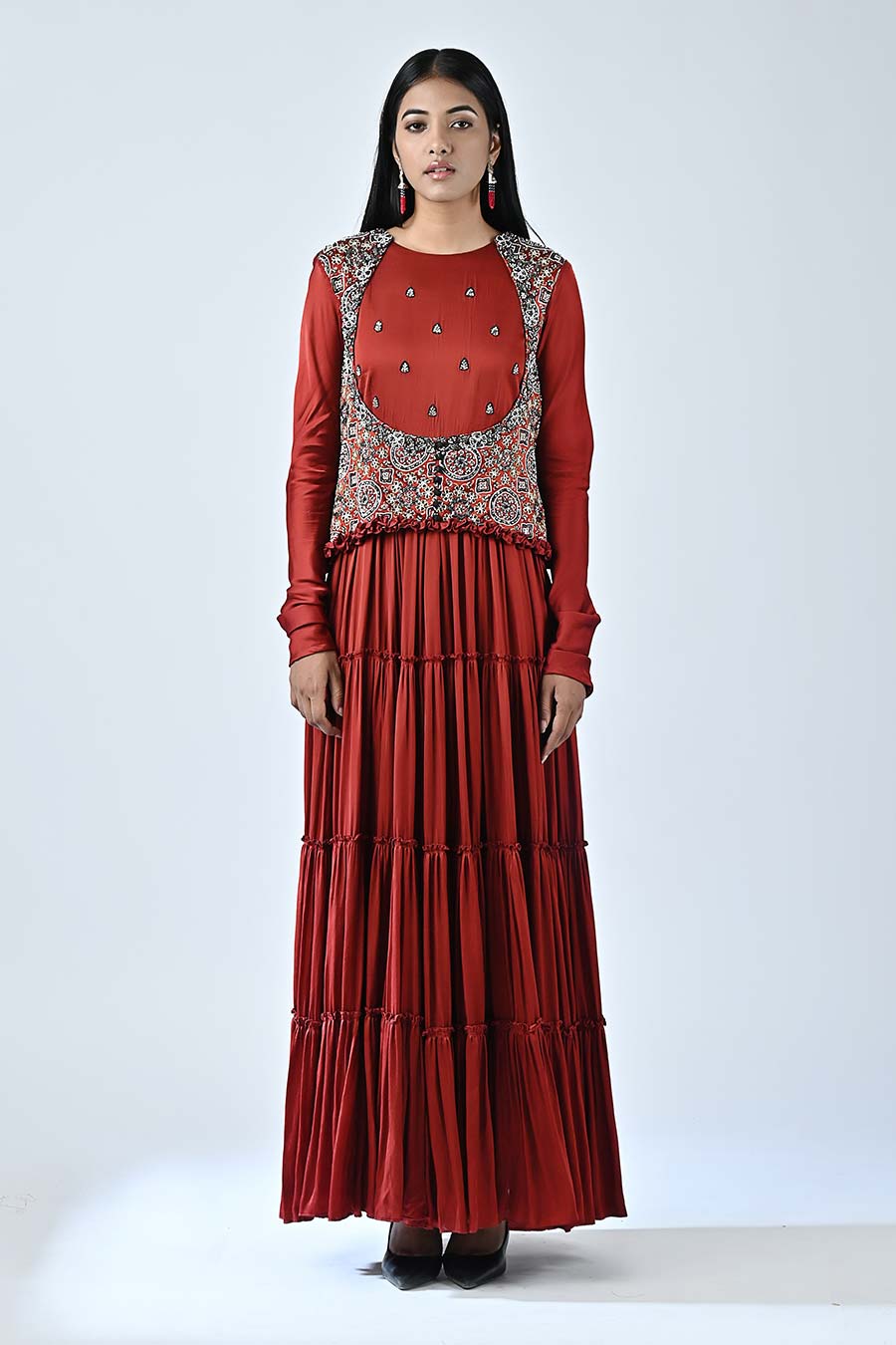 Red Francesca Ajrakh Tiered Dress