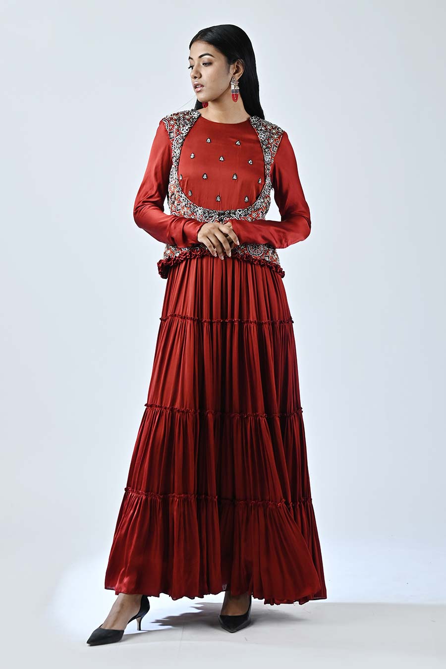 Red Francesca Ajrakh Tiered Dress