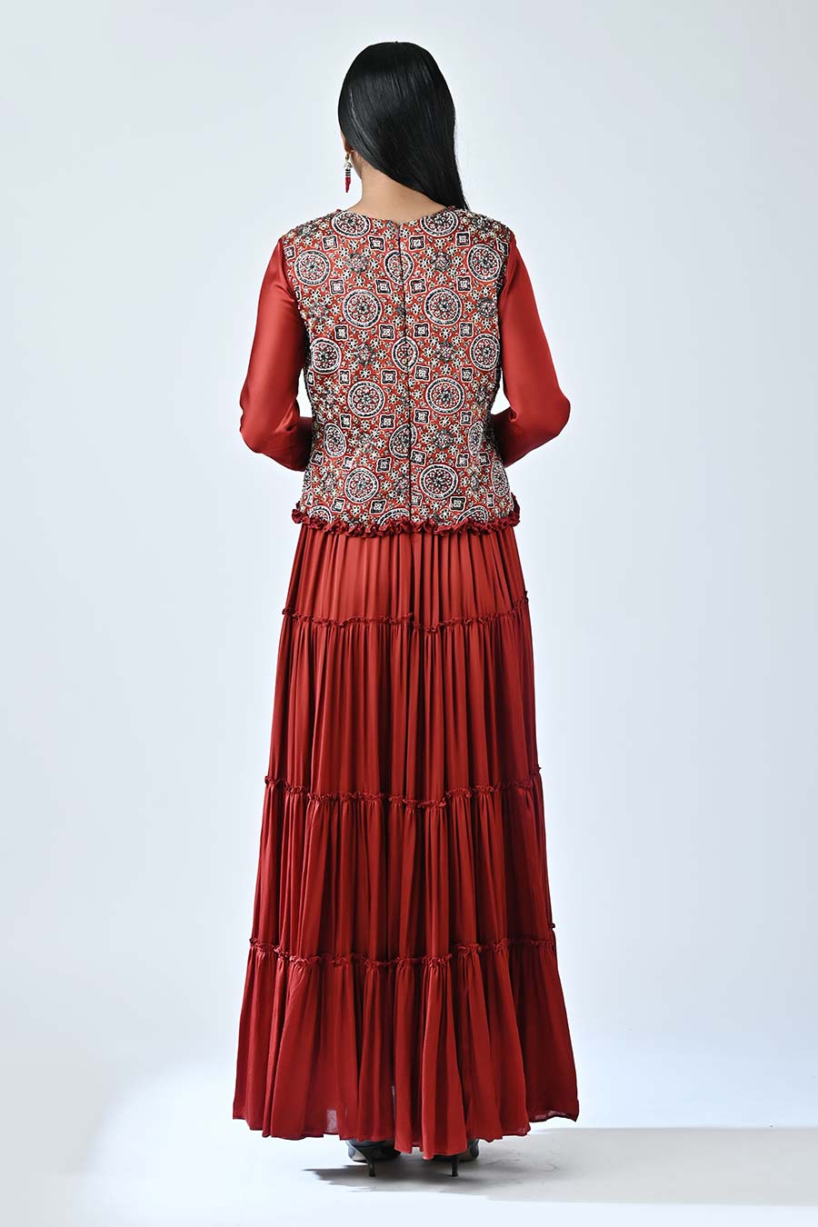 Red Francesca Ajrakh Tiered Dress