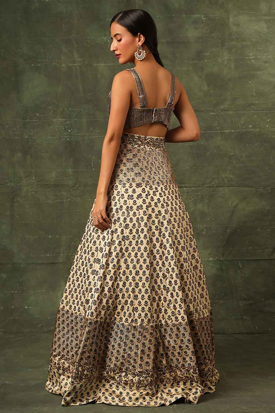 Beige Ajrakh Embroidered Lehenga Set