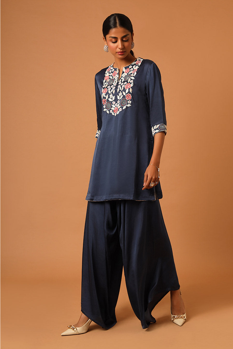 Cobalt Blue Embroidered Kurta & Asymmetric Pant Set