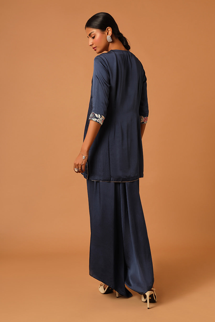 Cobalt Blue Embroidered Kurta & Asymmetric Pant Set