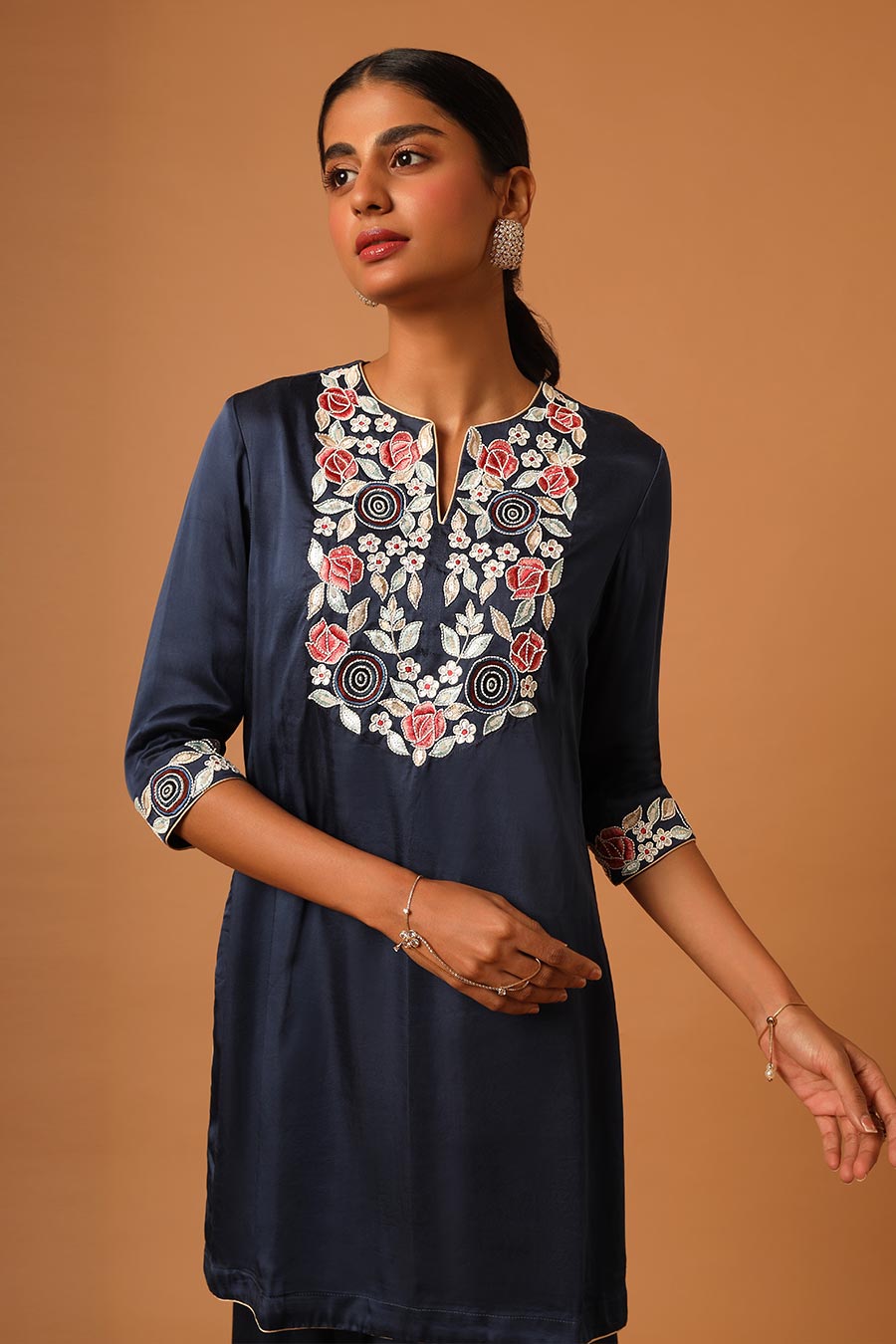 Cobalt Blue Embroidered Kurta & Asymmetric Pant Set