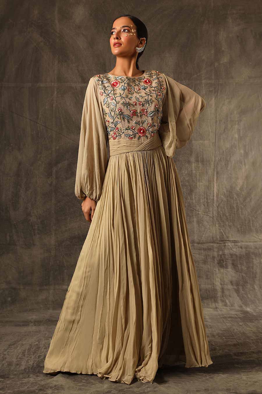 Sand Brown Gathered Gown
