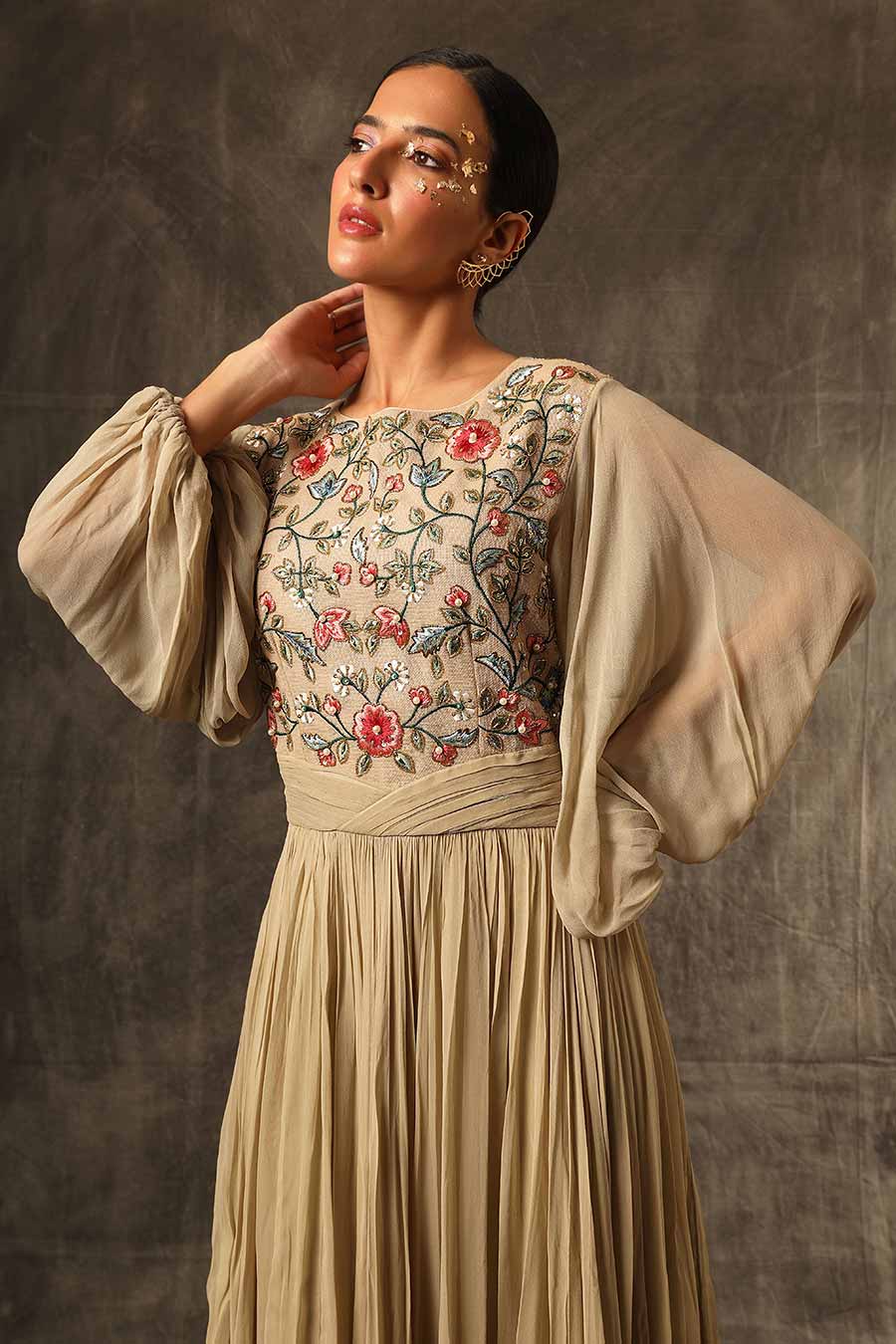 Sand Brown Gathered Gown