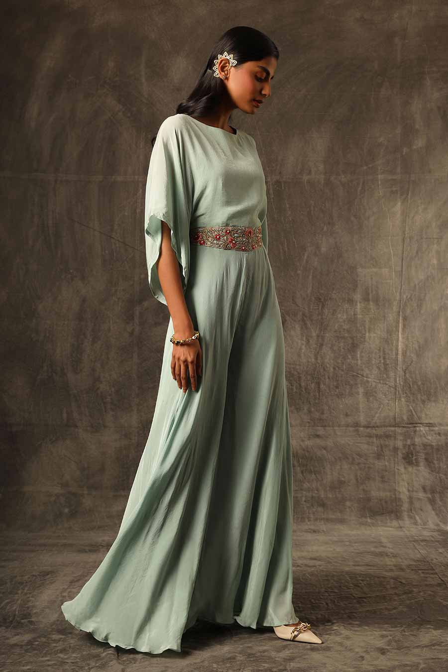 Mint Blue Embellished Flared Jumpsuit