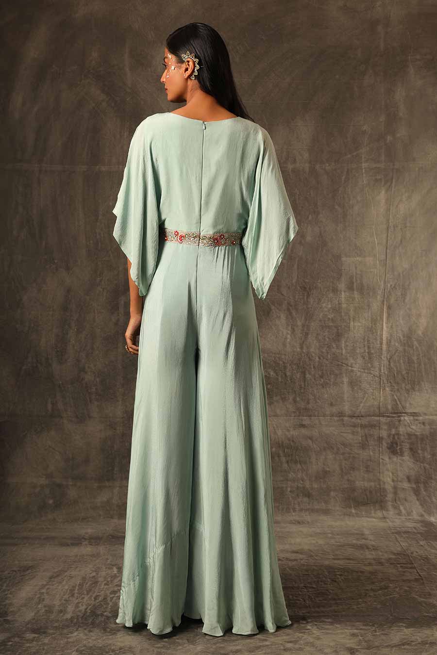 Mint Blue Embellished Flared Jumpsuit
