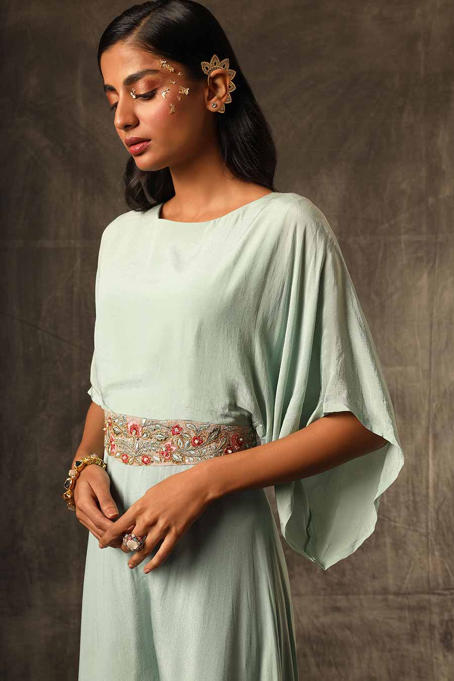 Mint Blue Embellished Flared Jumpsuit