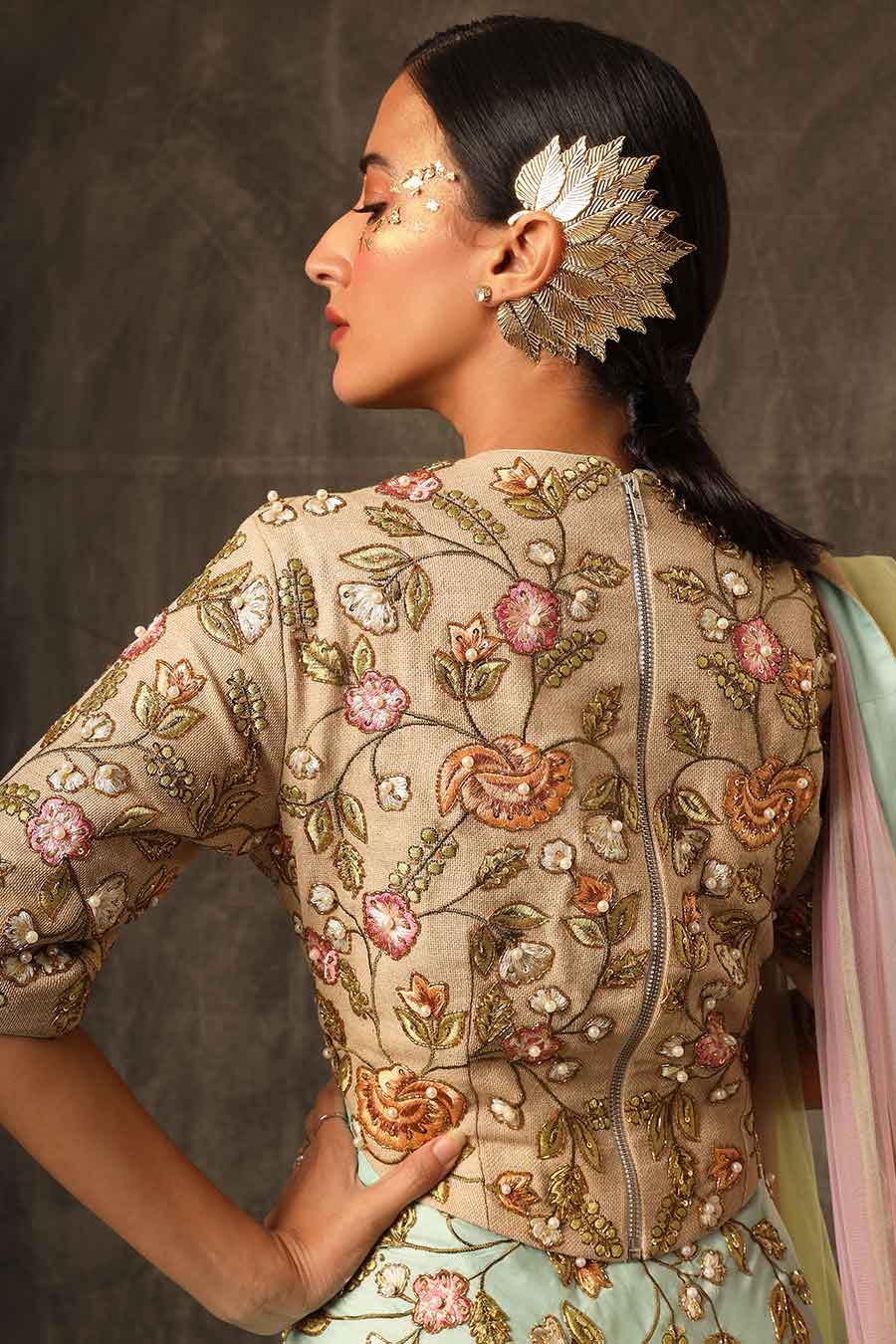 Mint Green Aari Embroidered Lehenga Set