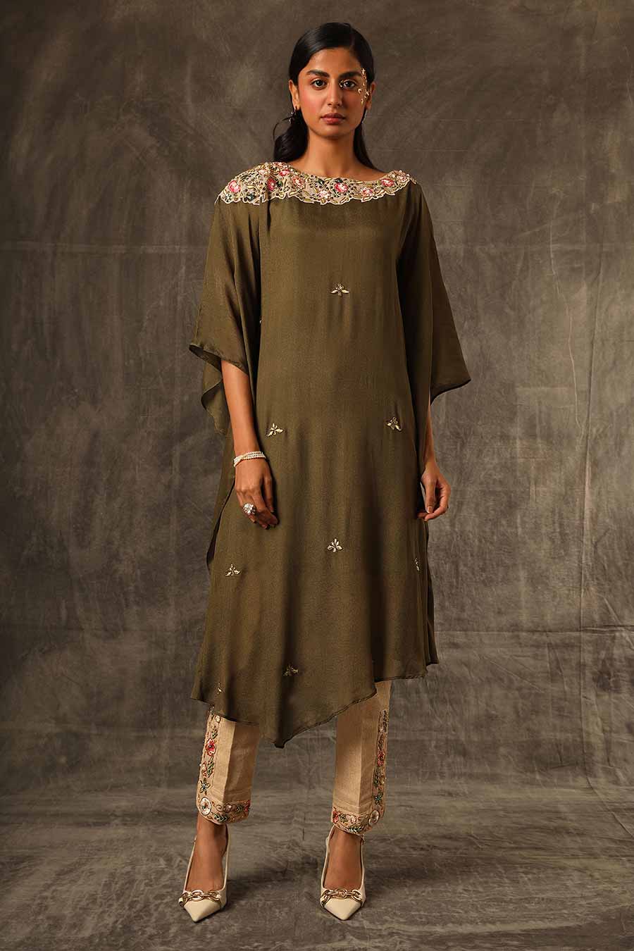 Green Embroidered Kaftan & Pant Set