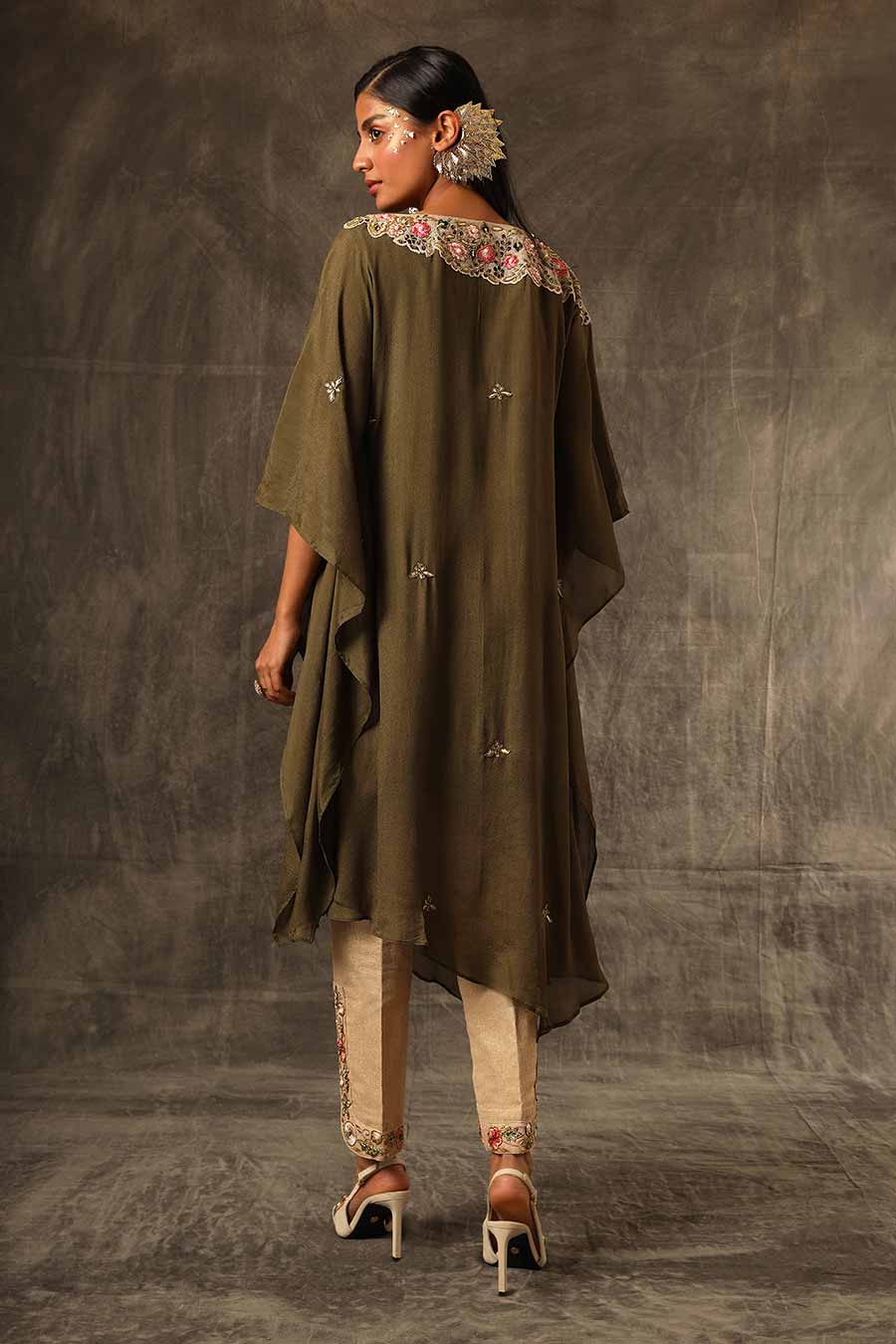 Green Embroidered Kaftan & Pant Set