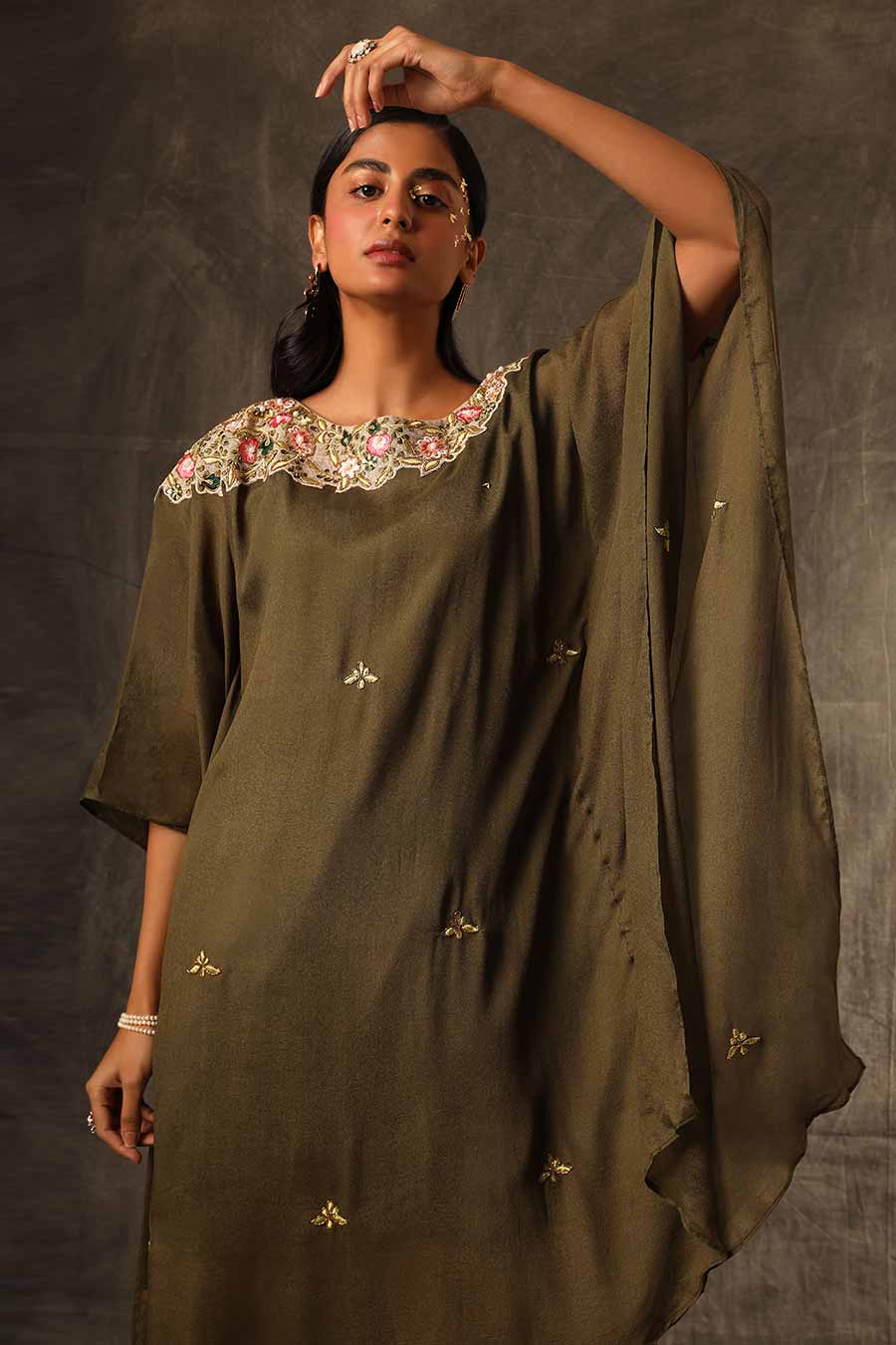 Green Embroidered Kaftan & Pant Set