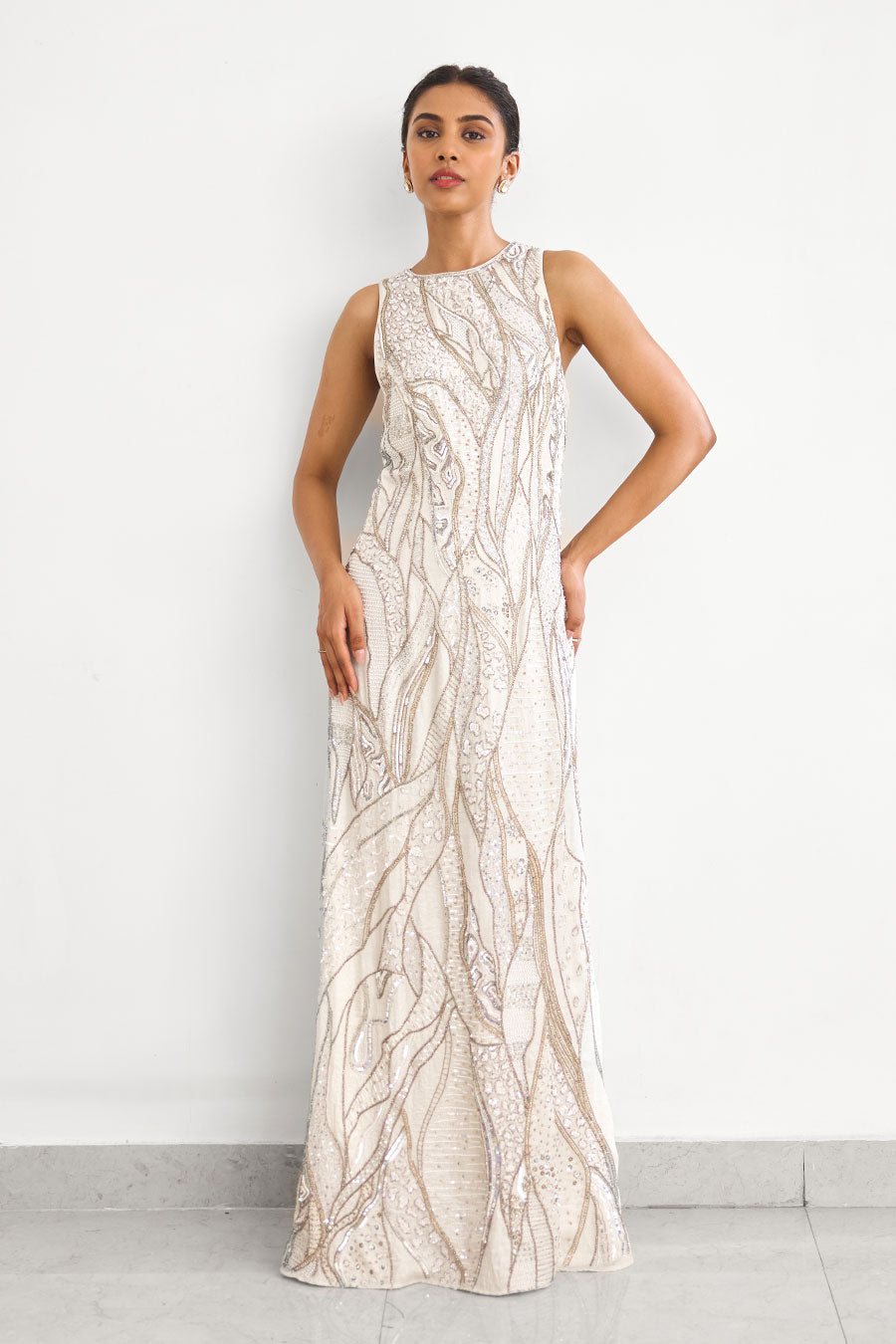 Ivory Gold Frost Embellished Gown