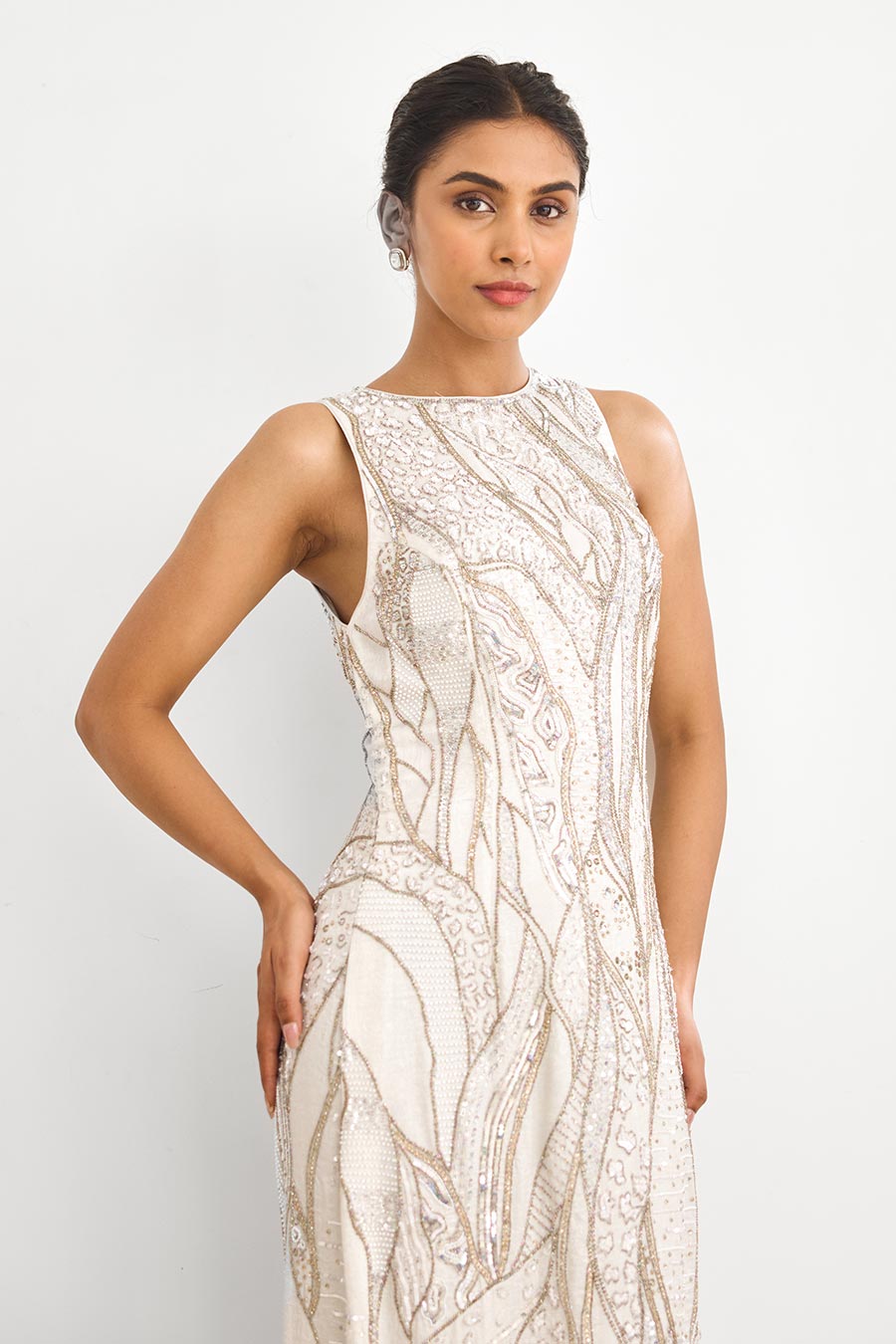 Ivory Gold Frost Embellished Gown