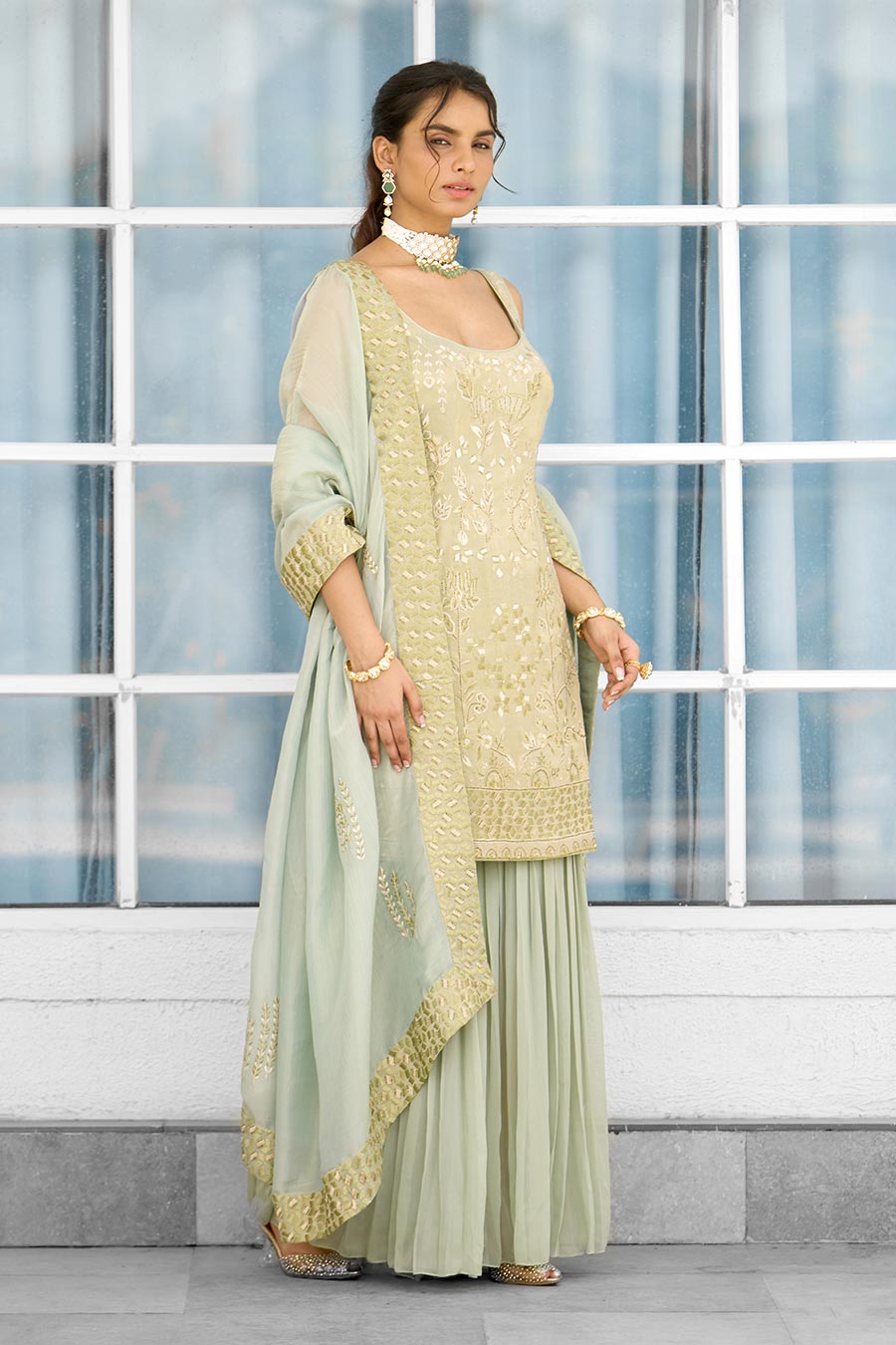 Green Moss Mirage Embellished Sharara Set