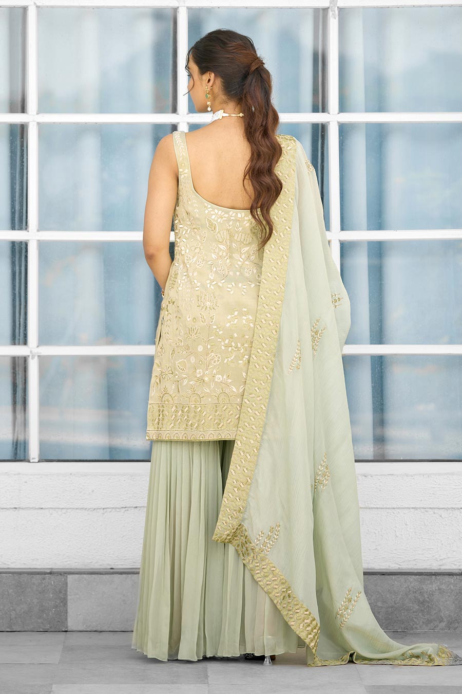 Green Moss Mirage Embellished Sharara Set