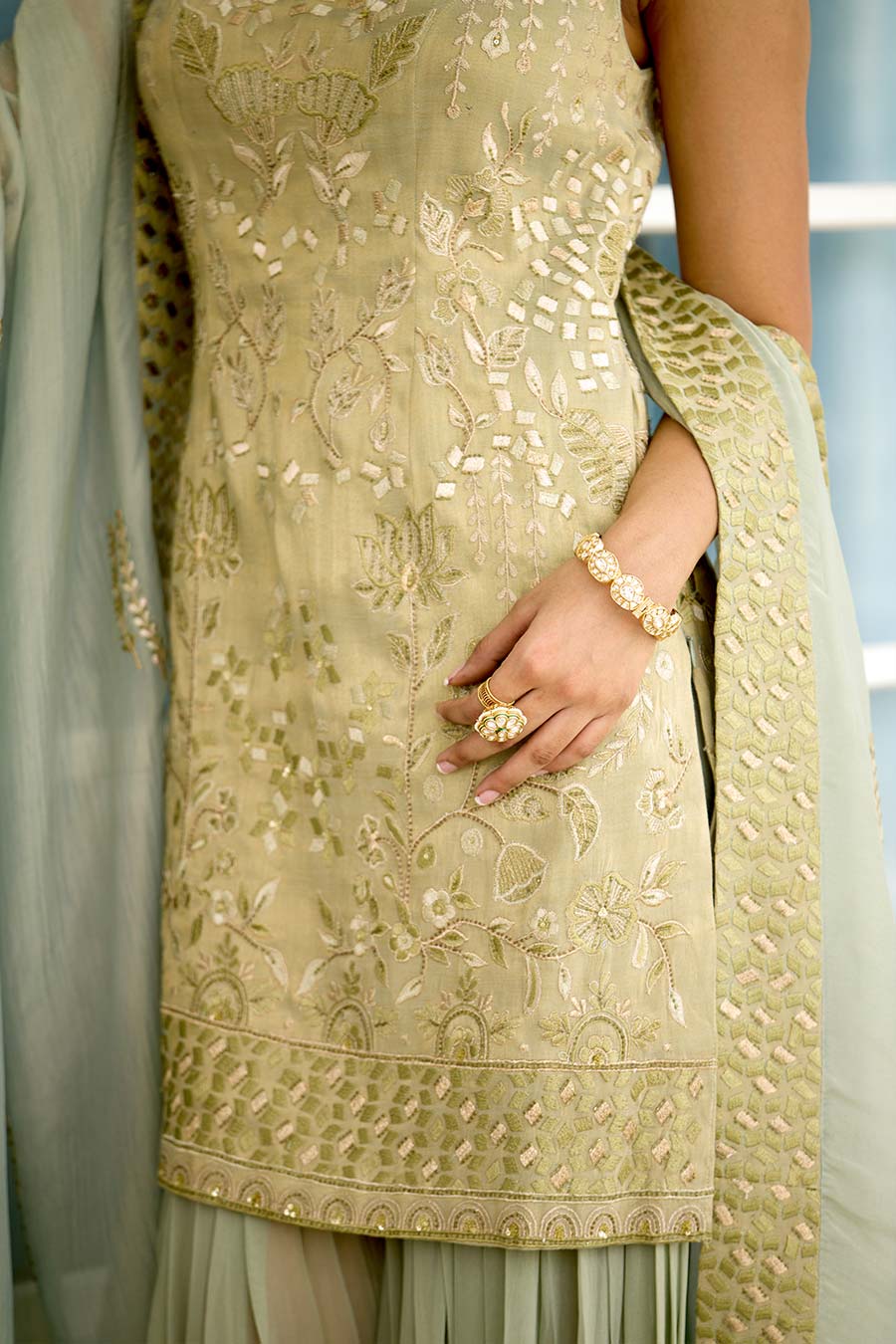 Green Moss Mirage Embellished Sharara Set