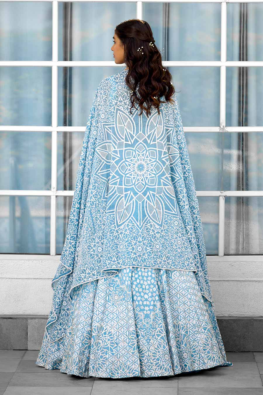 Blue Blossom Lehenga Set with Twin Dupattas
