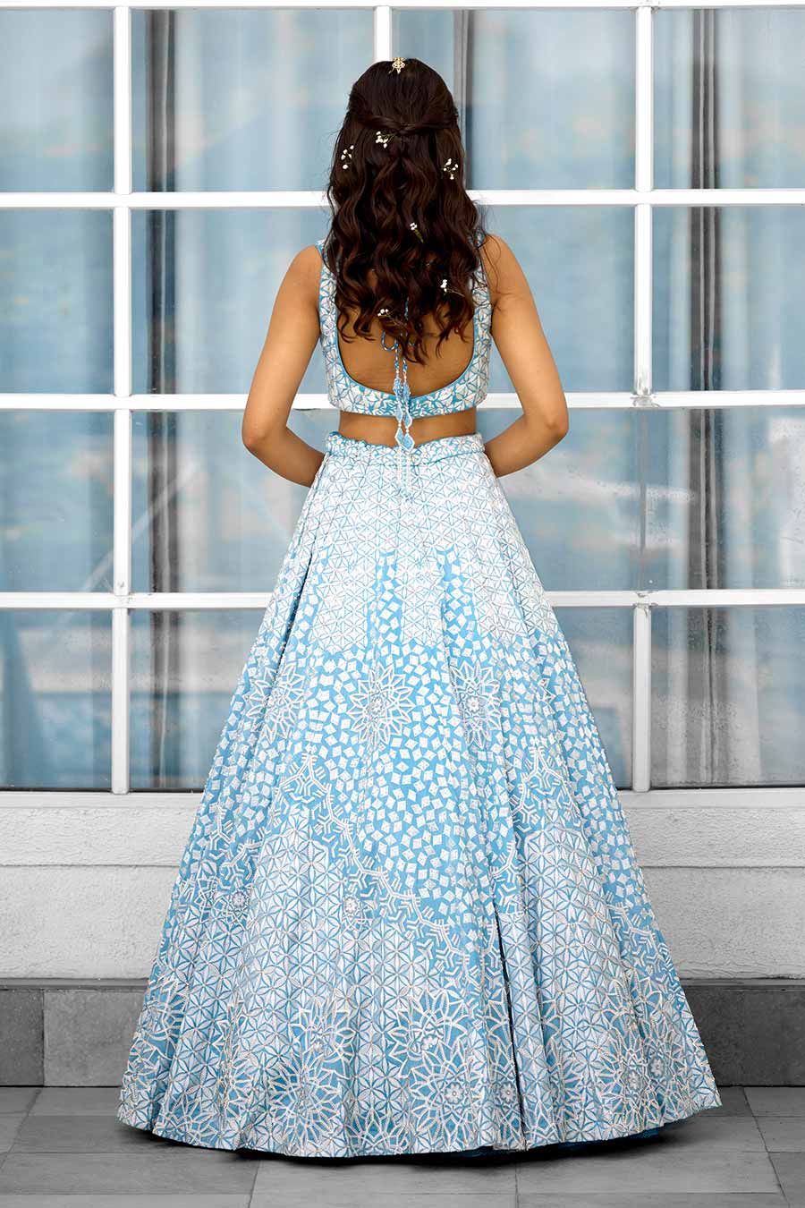 Blue Blossom Lehenga Set with Twin Dupattas