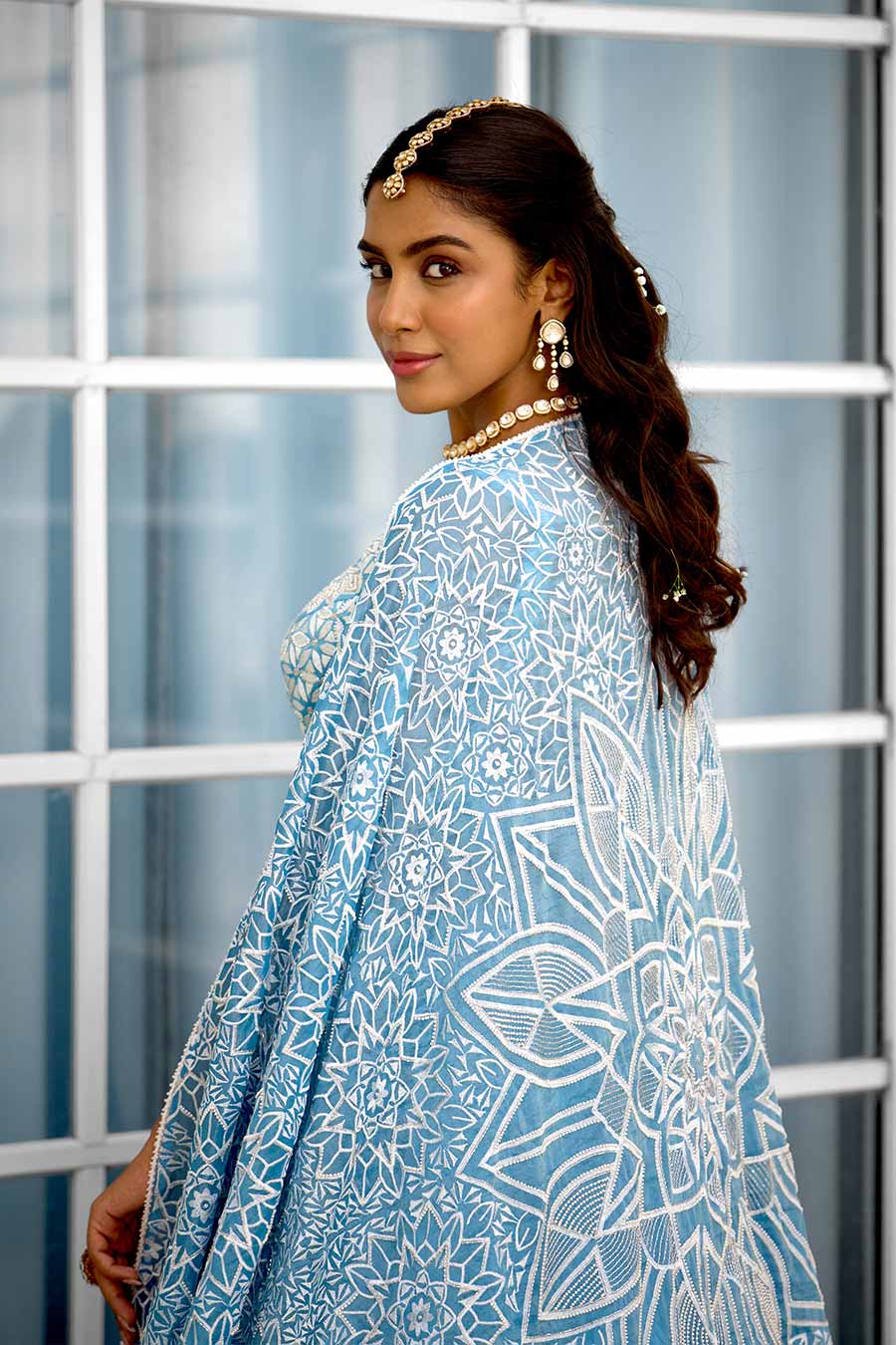Blue Blossom Lehenga Set with Twin Dupattas