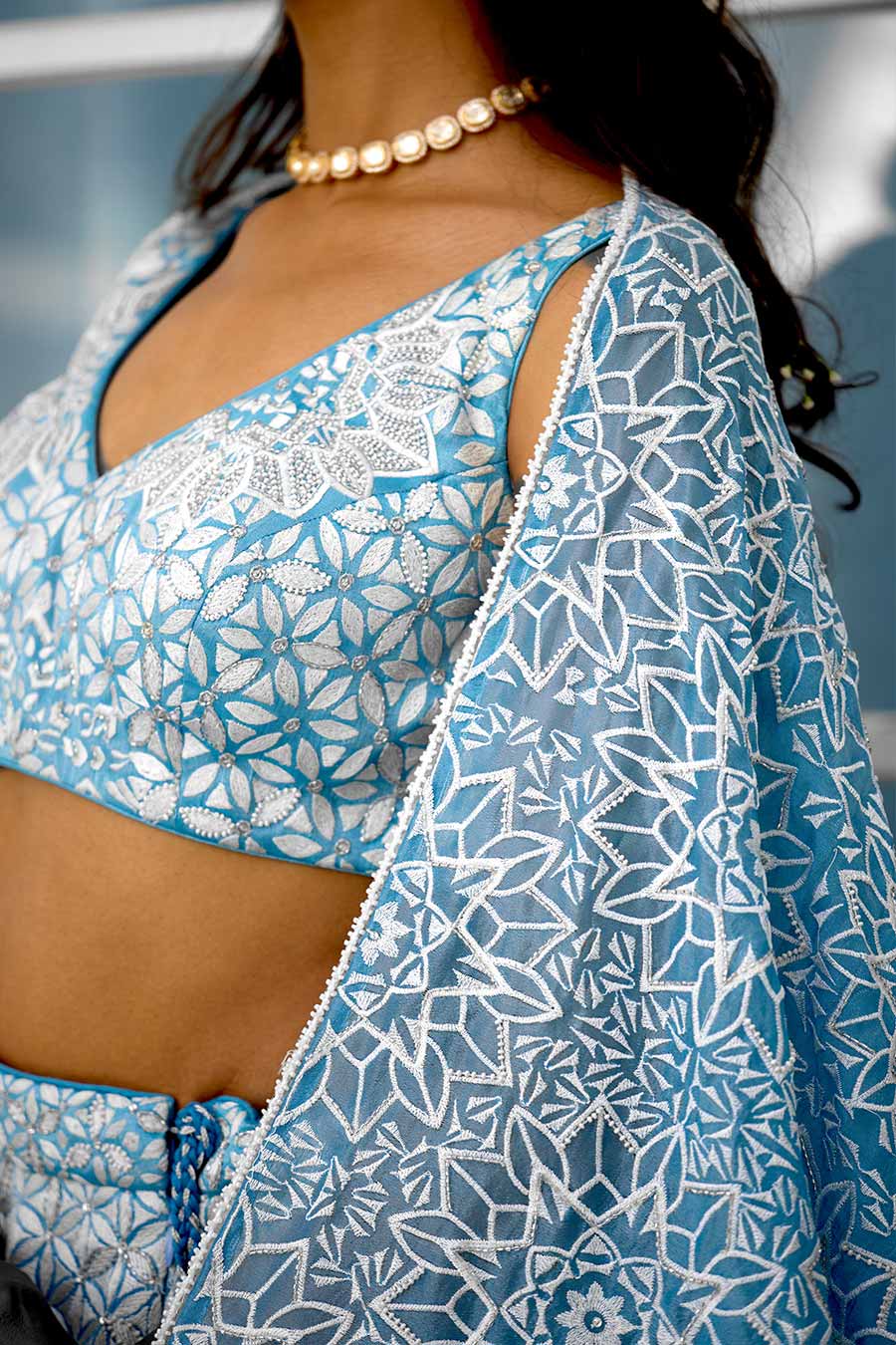 Blue Blossom Lehenga Set with Twin Dupattas