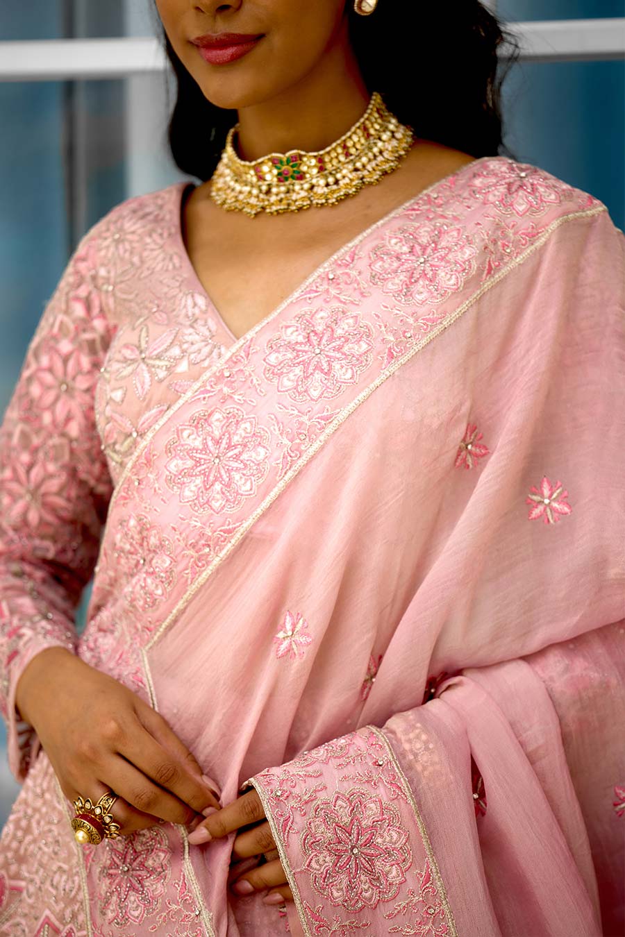 Pink Blush Blossom Embellished Lehenga Set