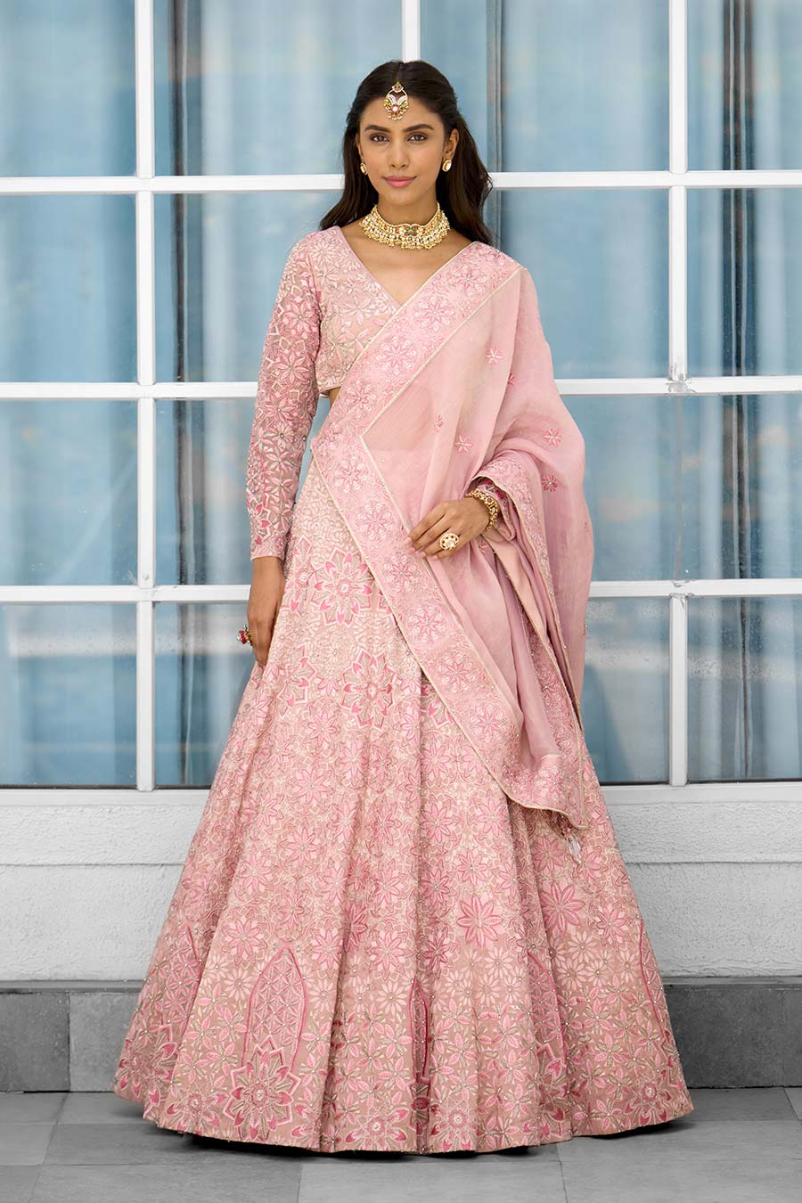 Pink Blush Blossom Embellished Lehenga Set
