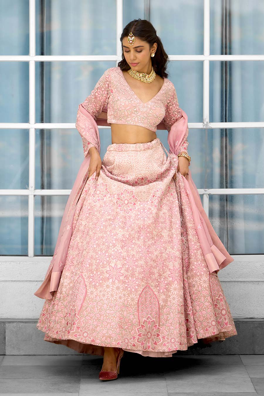 Pink Blush Blossom Embellished Lehenga Set