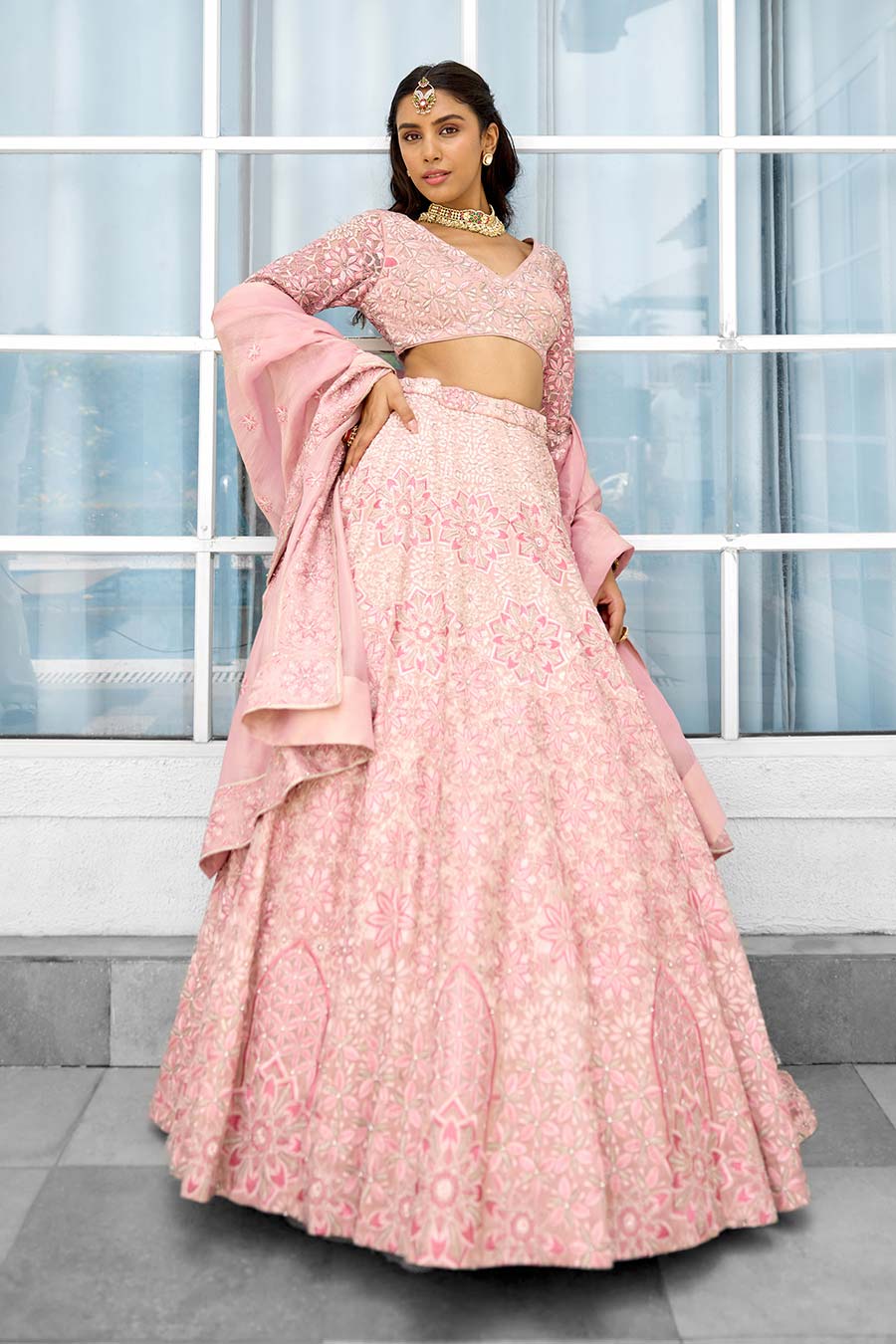 Pink Blush Blossom Embellished Lehenga Set