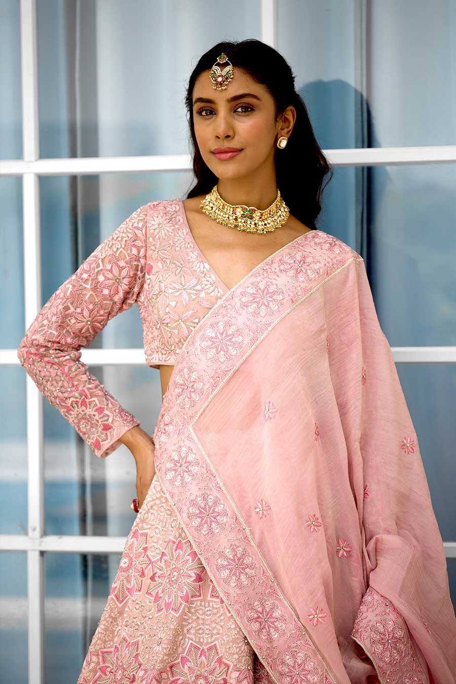 Pink Blush Blossom Embellished Lehenga Set