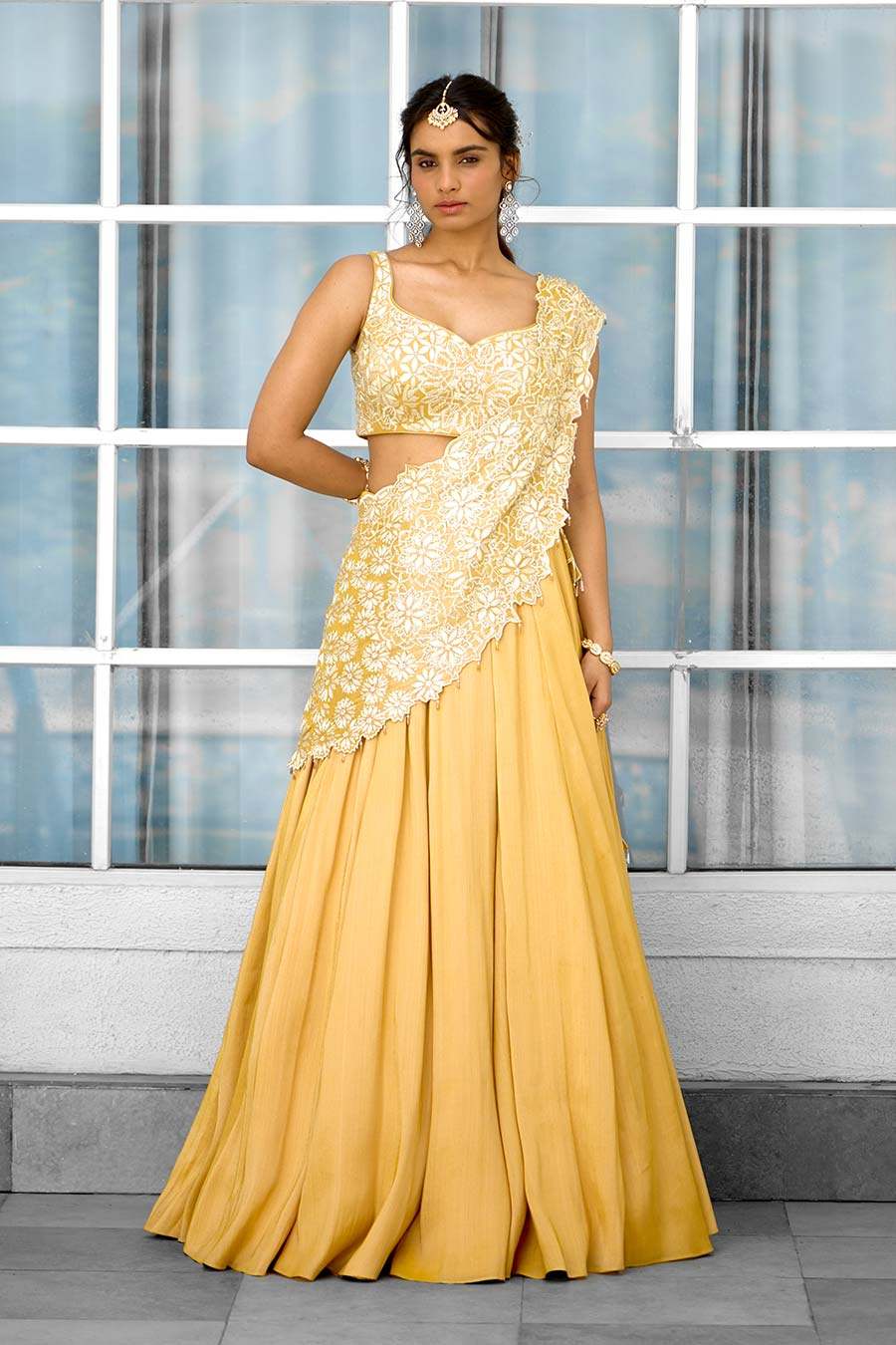 Yellow Marigold Muse Embellished Saree Lehenga Set