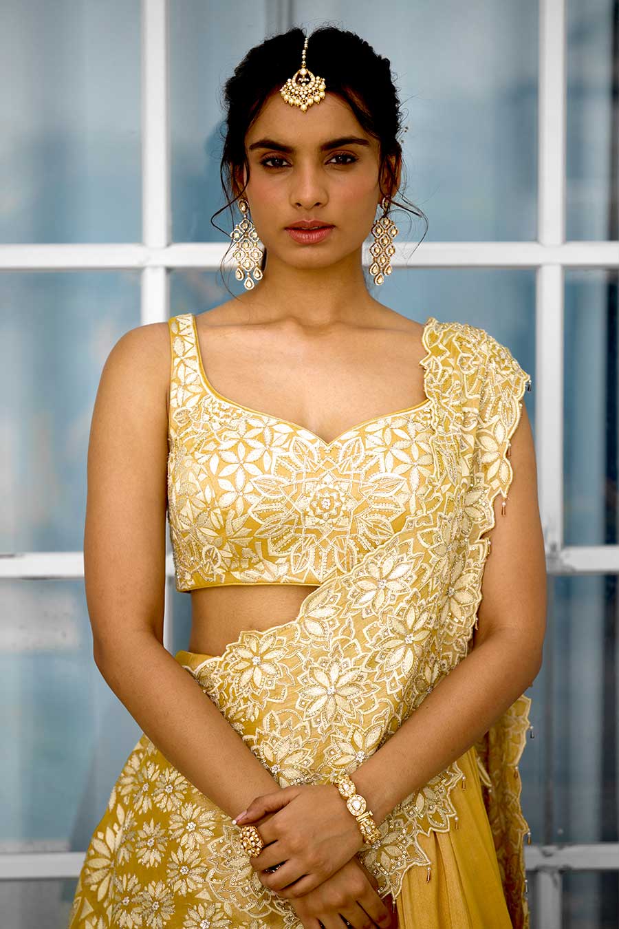 Yellow Marigold Muse Embellished Saree Lehenga Set