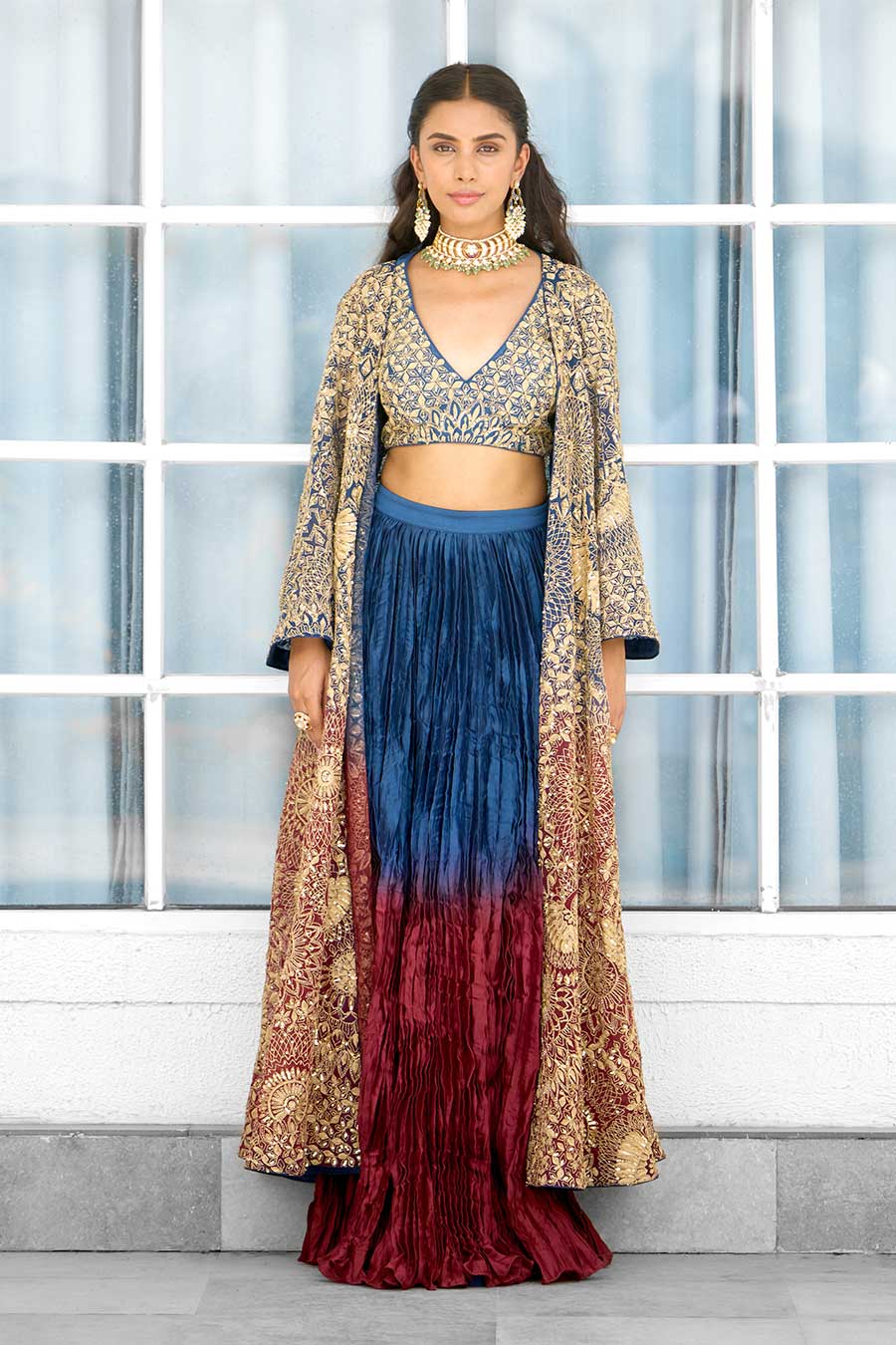 Scarlet Desire Embellished Lehenga Set With Cape