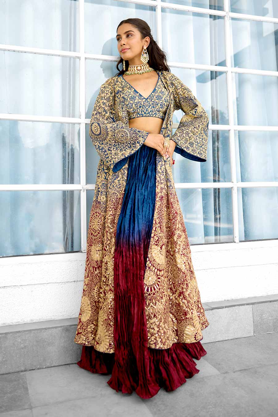 Scarlet Desire Embellished Lehenga Set With Cape