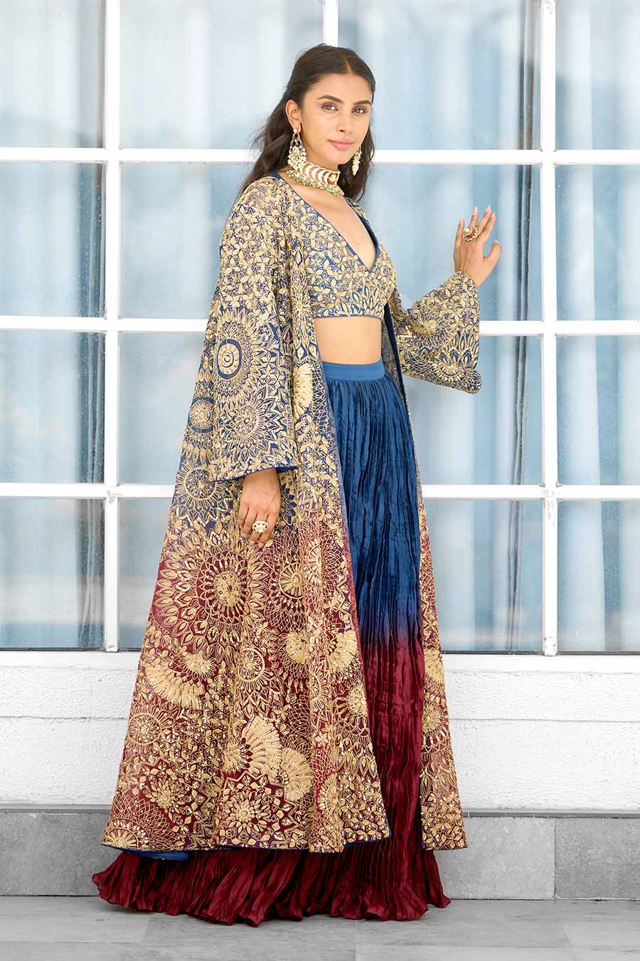 Scarlet Desire Embellished Lehenga Set With Cape