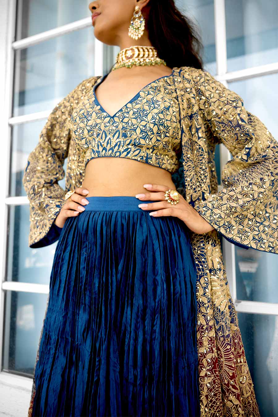 Scarlet Desire Embellished Lehenga Set With Cape