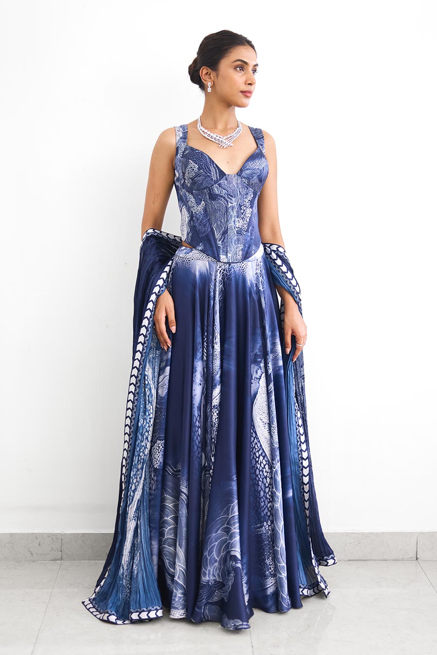 Blue Swirl Embellished Corset Lehenga Set