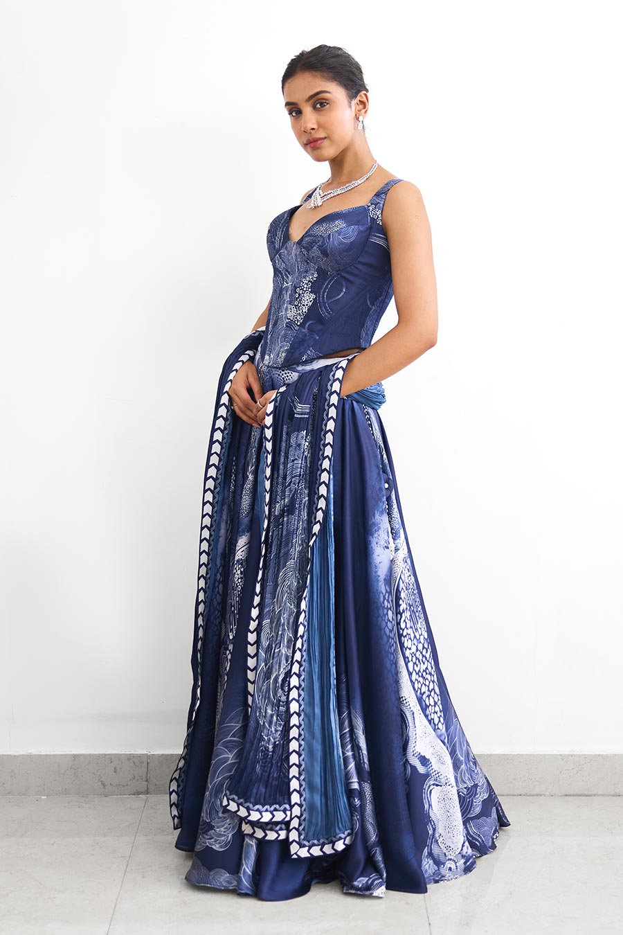 Blue Swirl Embellished Corset Lehenga Set