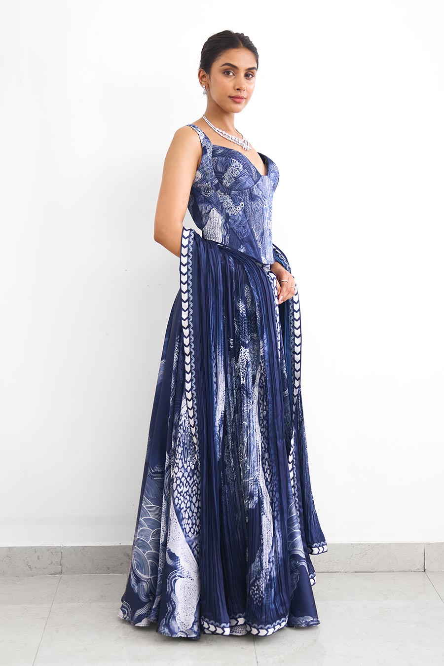 Blue Swirl Embellished Corset Lehenga Set