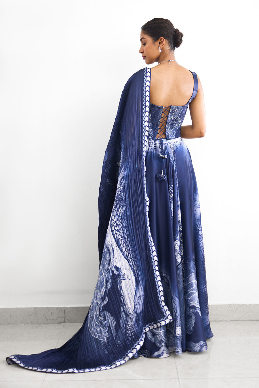 Blue Swirl Embellished Corset Lehenga Set